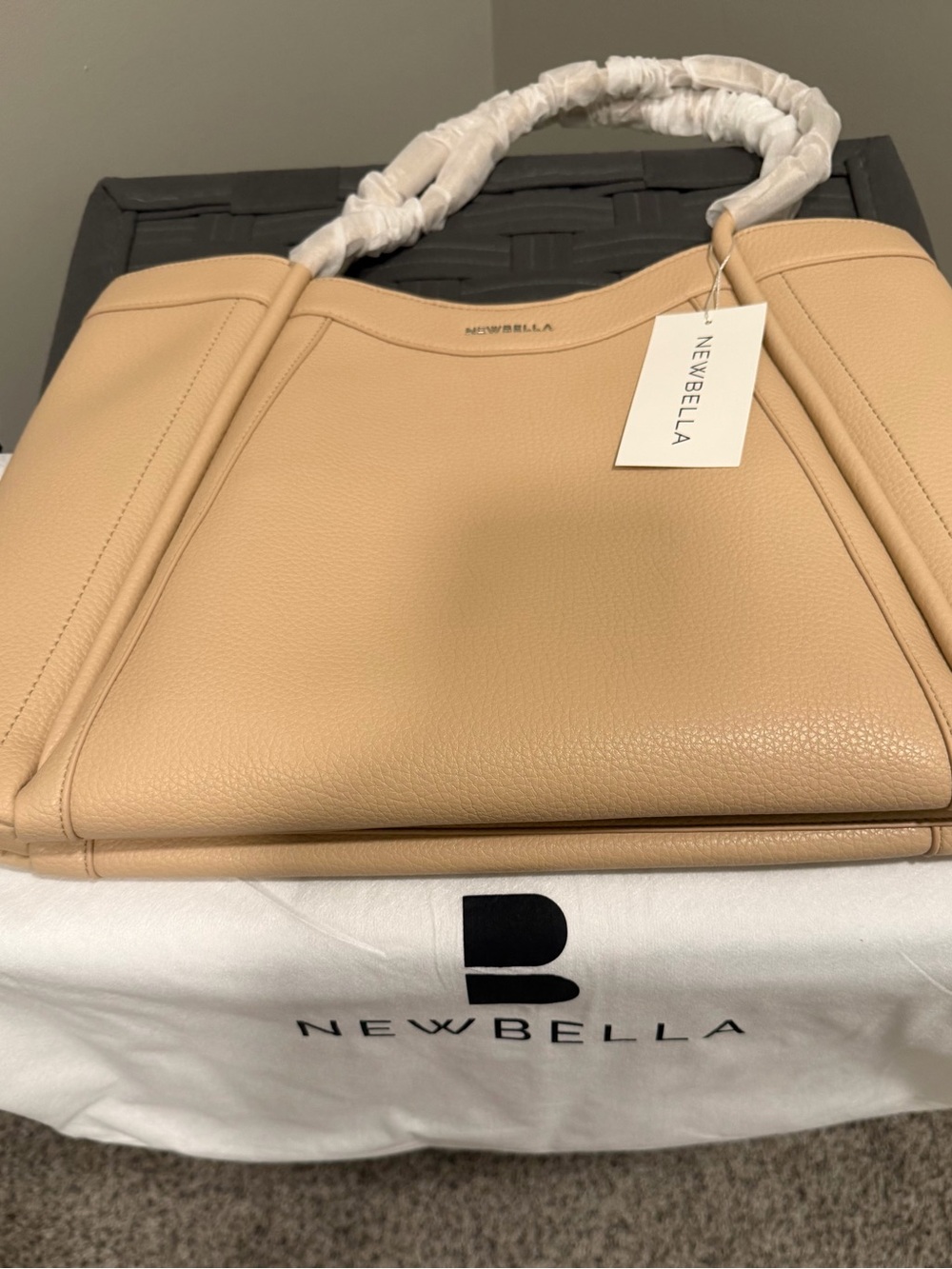 Newbella Beige Leather Tote Bag